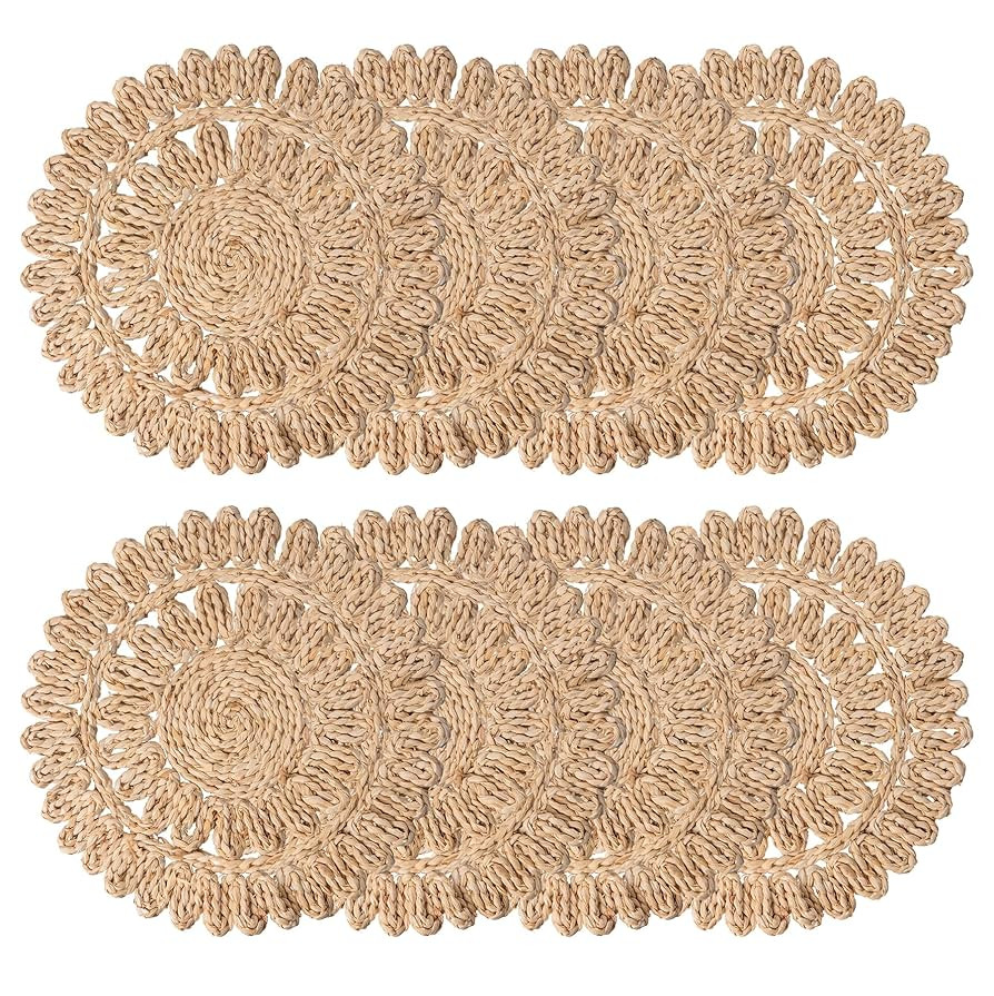 13.8" Round Corn Husk Placemats | Boho Woven Rattan Table Mats | Natural Spring Farmhouse Plate C... | Amazon (US)