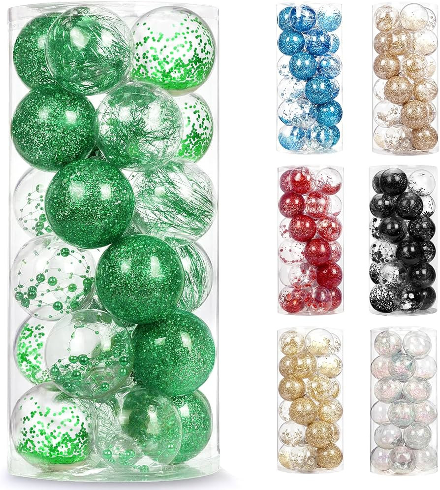 AMS 2.36"/24ct Shatterproof Clear Plastic Christmas Ball Ornaments Decorative Xmas Baubles Set wi... | Amazon (US)