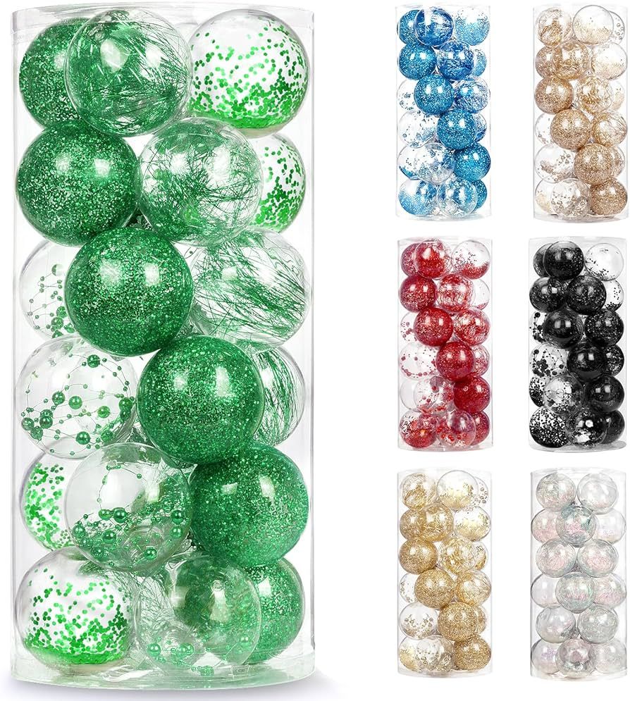 AMS 2.36"/24ct Shatterproof Clear Plastic Christmas Ball Ornaments Decorative Xmas Baubles Set wi... | Amazon (US)