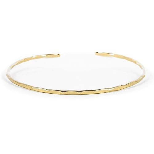Thin Hammered Cuff in 14K Gold Fill; Delicate Handmade Stacking Bracelet for Women by Lotus Stone... | Amazon (US)