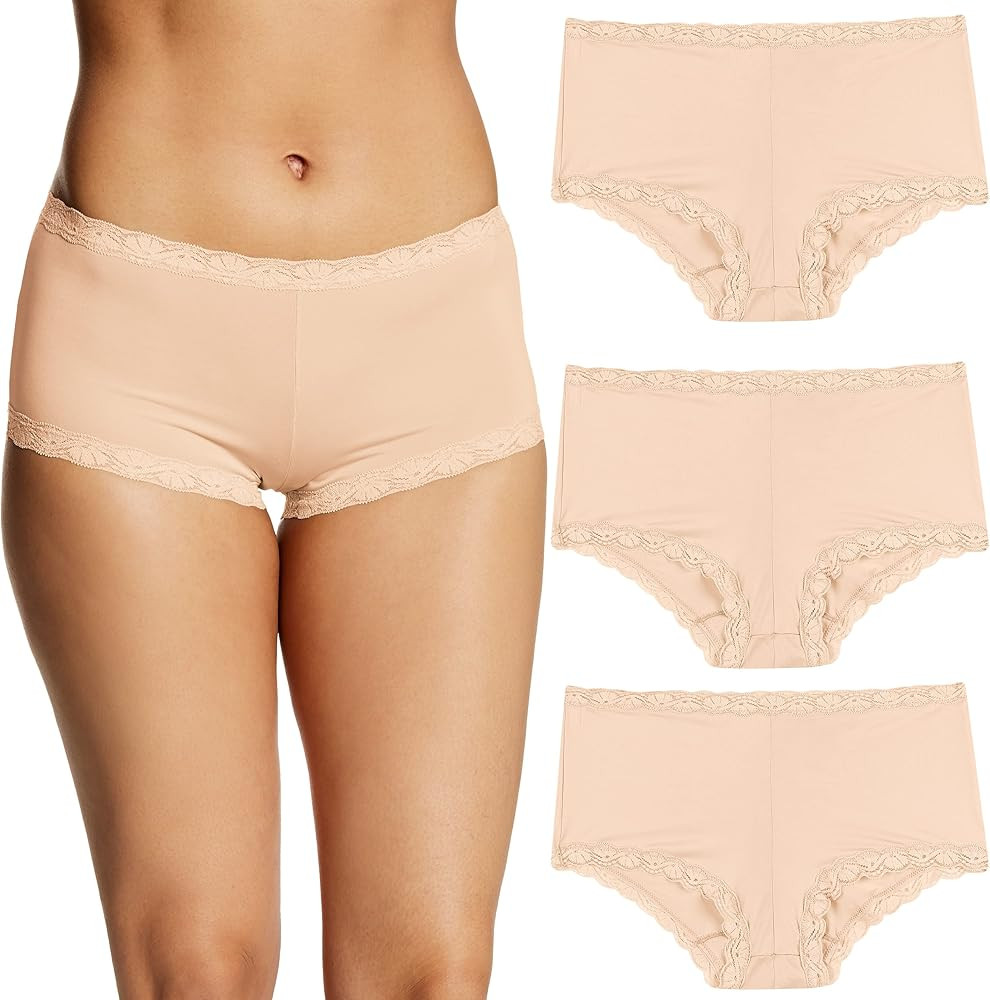 Maidenform Women's Microfiber Boyshort Panty Pack, One Fab Fit Boyshort Panties With Lace, 3-pack | Amazon (US)