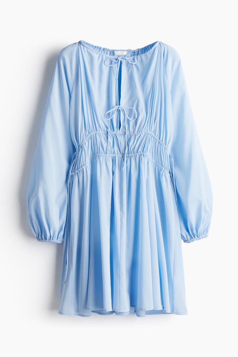 Drawstring-detail Dress - Round Neck - Long sleeve - Light blue - Ladies | H&M US | H&M (US + CA)