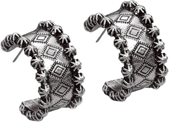Silver Bohemian, Western, Aztec, Tribal Inspired Earrings, Hoop, Huggie, Cowgirl, Rodeo, Western ... | Amazon (US)