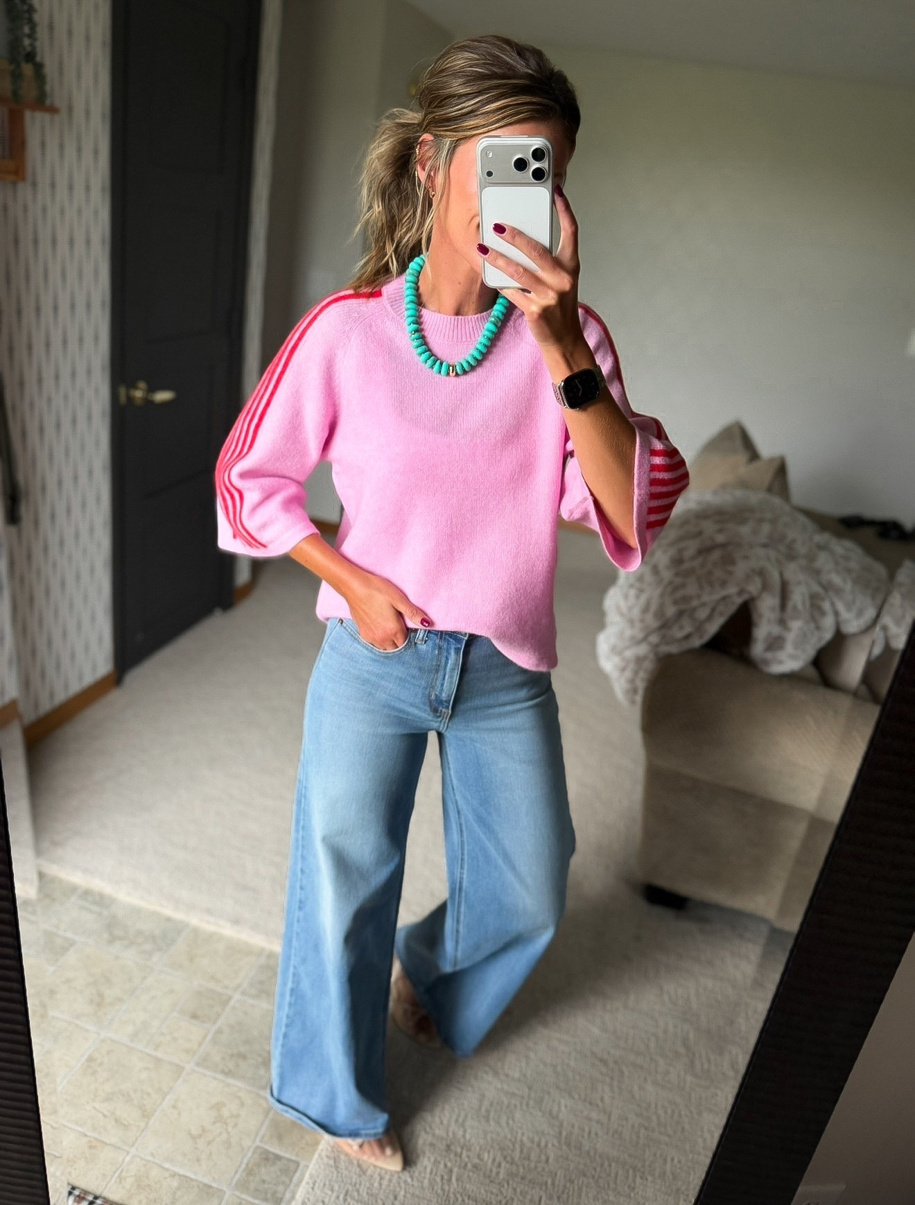 Who says Fall fashion has to be browns and neutrals?! 
Sweater / small 
Jeans/8 regular length

#LTKSeasonal #LTKOver40 #LTKootd