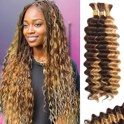 Human Braiding Hair for Boho Braids Human Hair 110g 20 Inch Curly Boho Hair for Braiding Knotless 12A Deep Wave Bohemian 3 Bundles/Pack Ombre Balayage | Amazon (US)