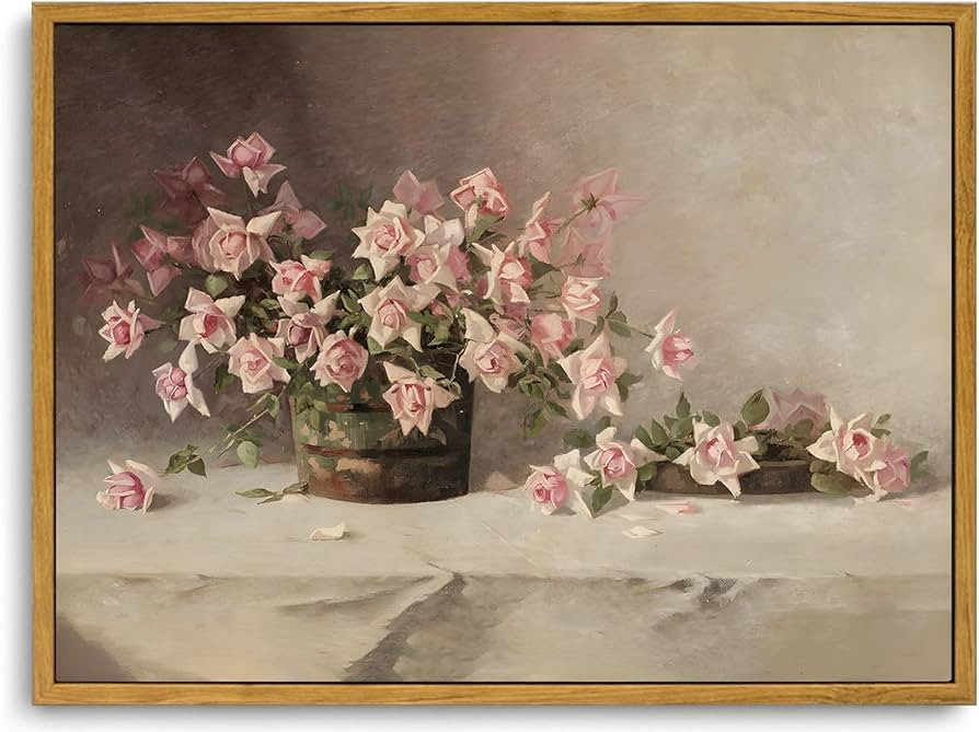 KISSFOX Vintage Floral Canvas Wall Art Framed Retro Pink Flower Botanical Painting Prints Farmhou... | Amazon (US)