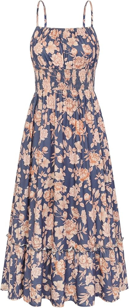 GRACE KARIN Summer Dresses for Women 2026 Vacation,Smocked Floral Maxi Dress,Boho Beach Sundress ... | Amazon (US)