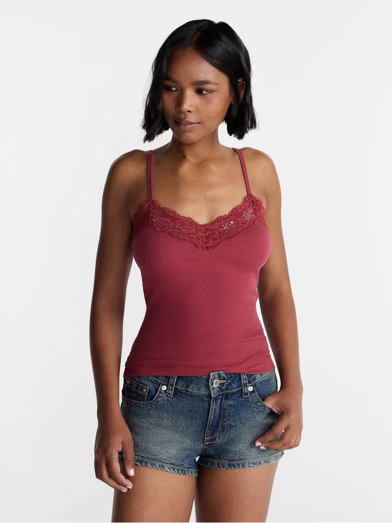 No Boundaries Sequin Lace Trim Cami Top, Women's XXS-XXL | Walmart (US)