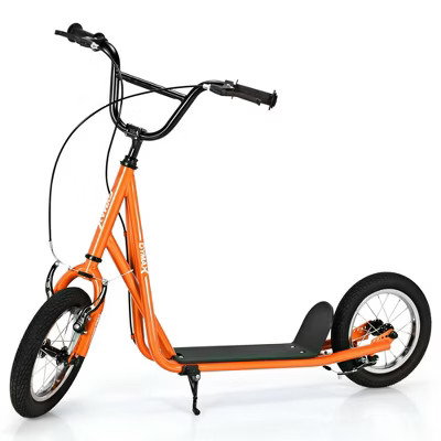 Costway Kick Scooter Carbon Steel Frame W/12'' Air Filled Wheel Youth Kids Orange | Target