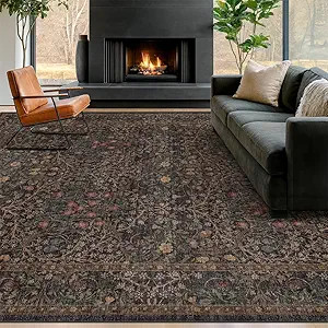 Vintage Washable Dark Brown Rugs for Living Room, 8x10 Area Rugs for Dining Room Under Table, Bed... | Amazon (US)
