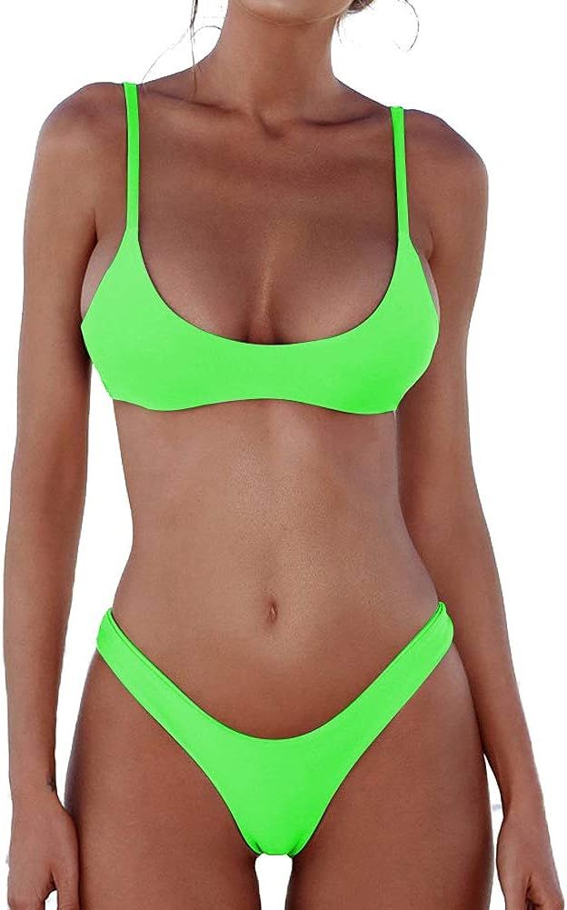 Womens Swimsuits 2 Pcs Brazilian Top Thong Bikini Set High Waisted Bathing Suits for Women | Amazon (US)