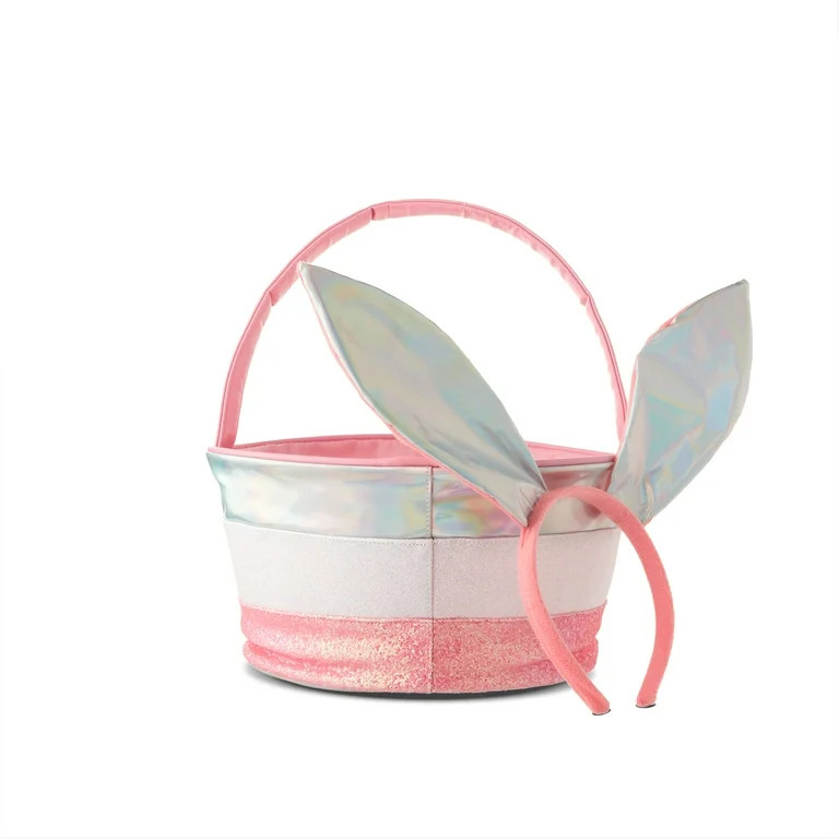 Easter Pink Mixed Fabric Basket with Bunny Ears Headband, by Way To Celebrate | Walmart (US)