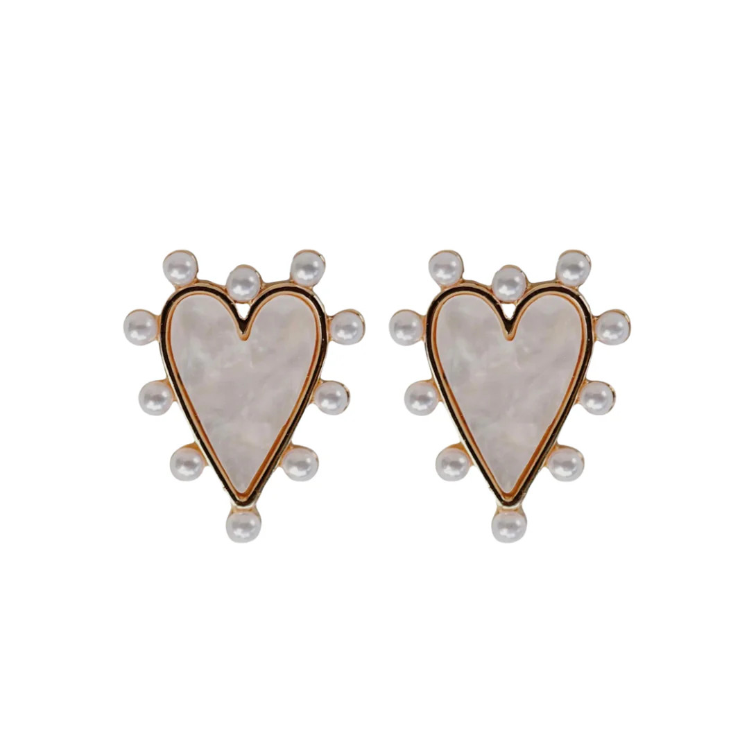 Pearl Studded Pink Tortoise Heart Studs | Sea Marie Designs
