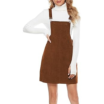 Tanming Women's Corduroy A Line Cute Jumper Pinafore Bib Overall Mini Dress Skirt | Amazon (US)