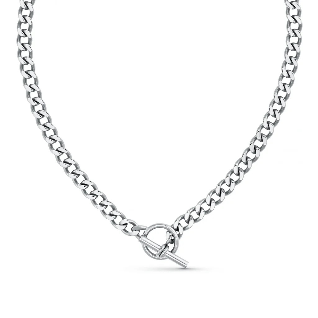 LUXE Flat Curb T-Bar Necklace - Silver | Orelia