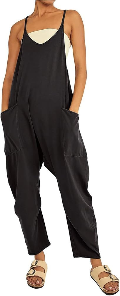 Rompers for Women Casual Summer Jumpsuits Sleeveless Loose Spaghetti Strap Overalls Jumpers | Amazon (US)