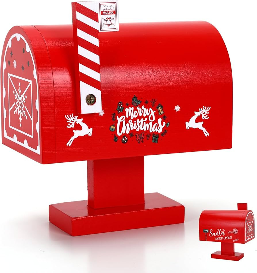 Wooden Christmas Mailbox with 12 Envelopes & Cards, Letters to Santa Holiday Decoration for Kids ... | Amazon (US)
