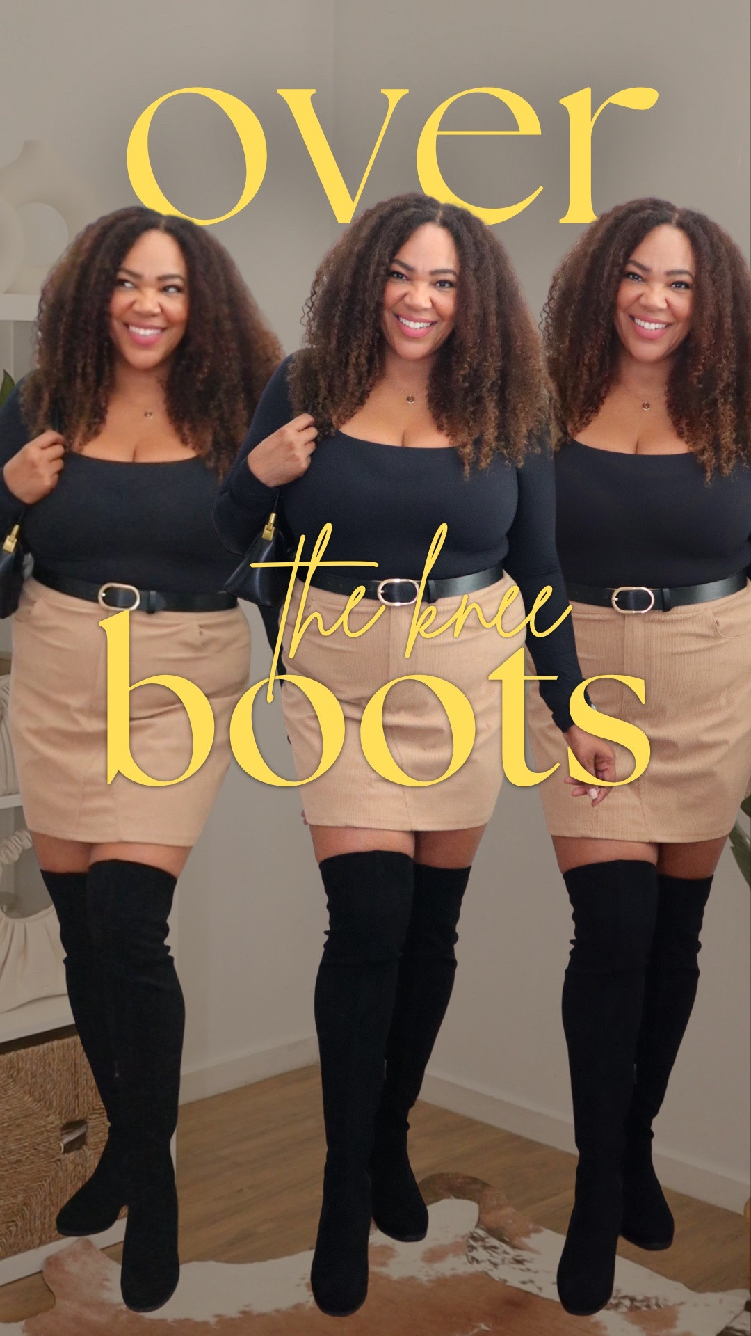 Another OTK boots outfit with a corduroy mini skirt ✨. Wearing an xl in the skirt and bodysuit. 

#LTKMidsize #LTKFindsUnder50 #LTKOver40