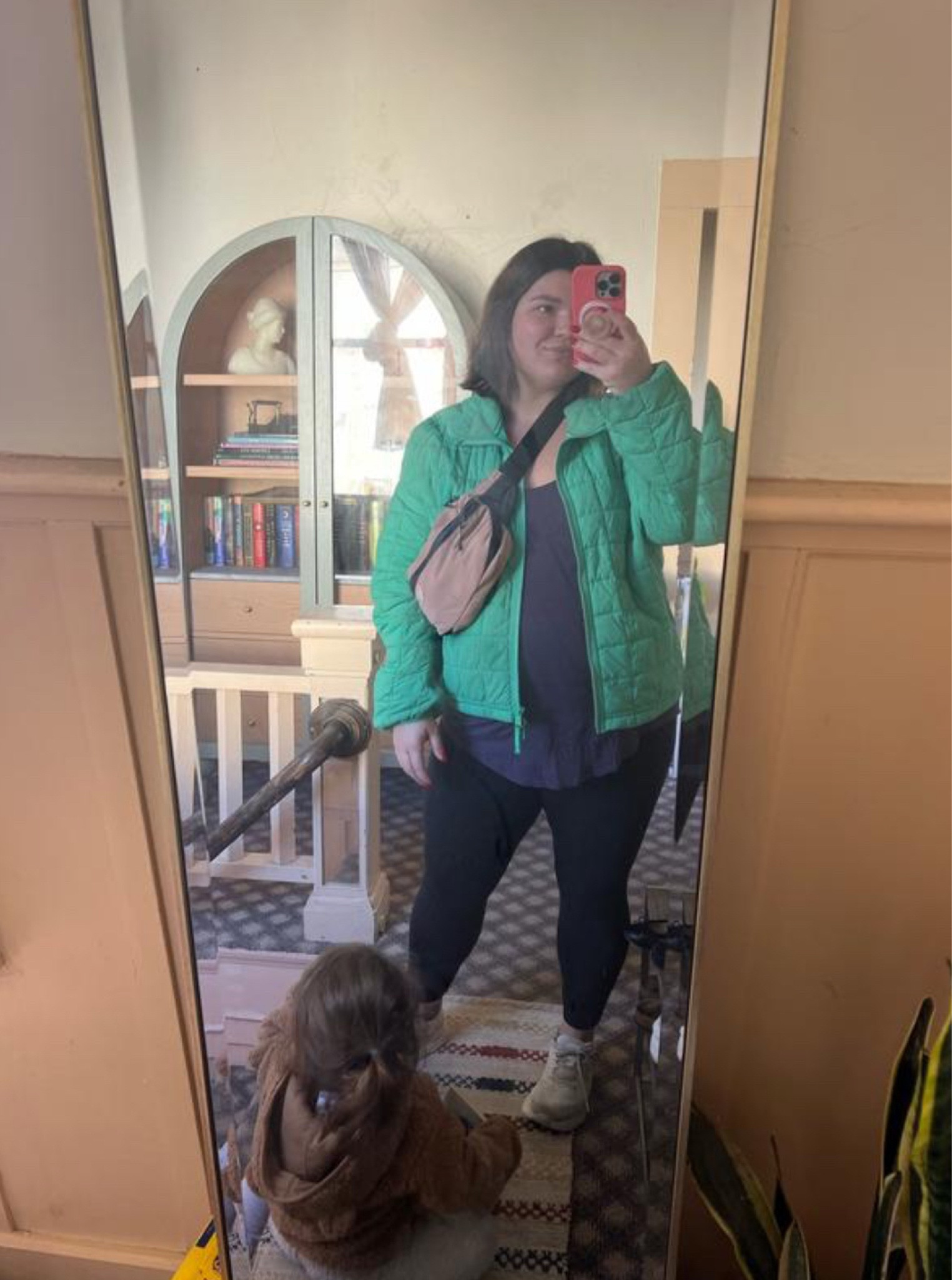 Wall outfit of the day at 33 weeks pregnant! My favorite free people puffer size large (is oversized when not pregnant but still fits now!), flowy Soma tank with built in bra size large. Lululemon aligns size 10  

#LTKmidsize #LTKSeasonal #LTKbump