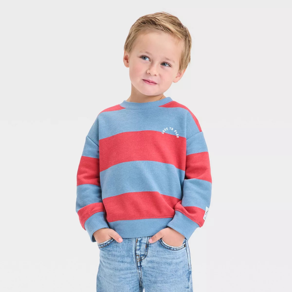 Toddler Boys' Striped French Terry Sweatshirt - Cat & Jack™ Red/Blue | Target