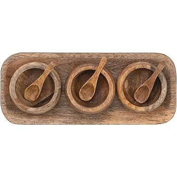 Bloomingville Spice Bowl Set with Wood Spoons on a Mango Wood Tray, Natural, Set of 3 | Amazon (US)