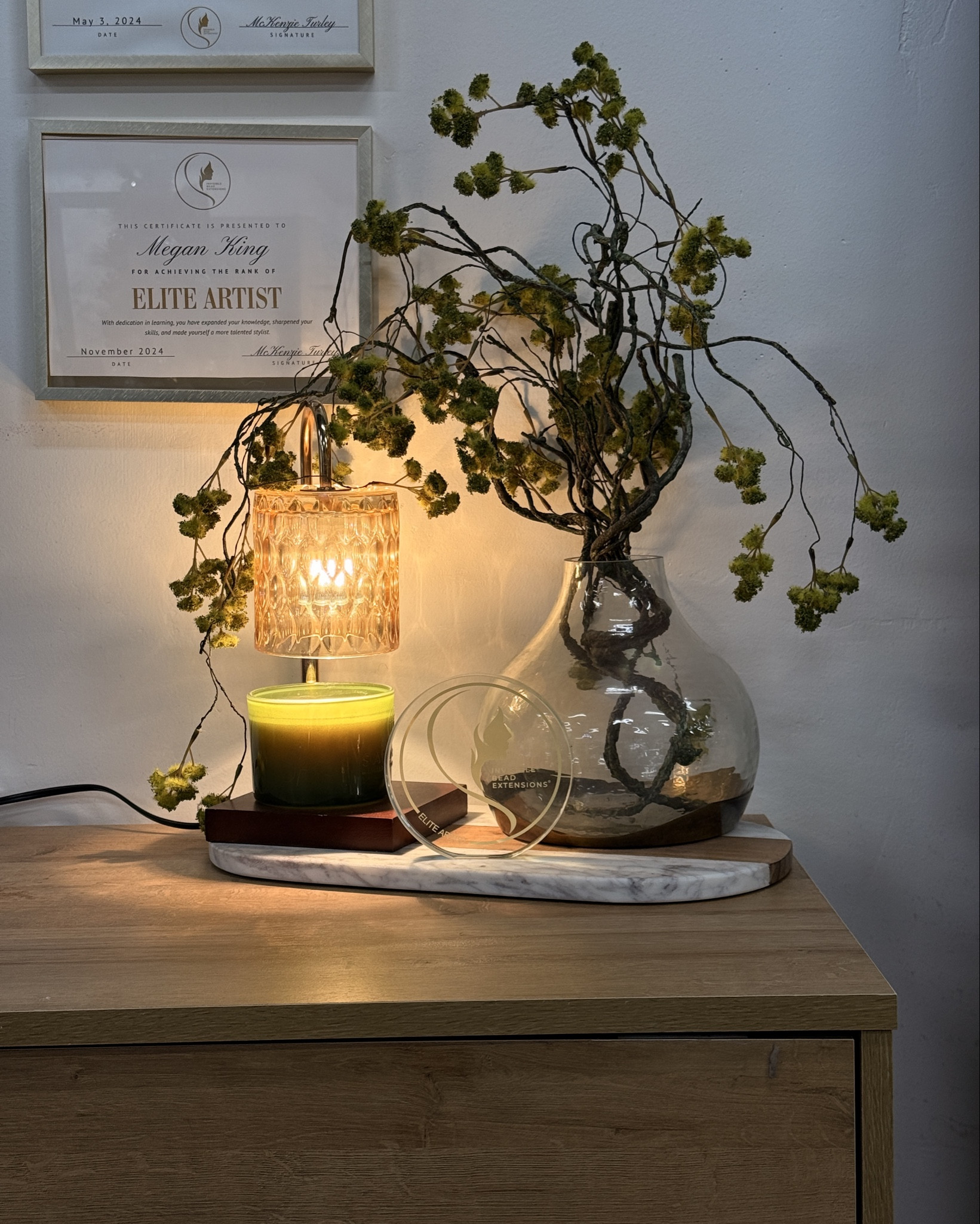 My little corner of calm between the chaos ✨
Moody greens, amber light, and a touch of luxury.