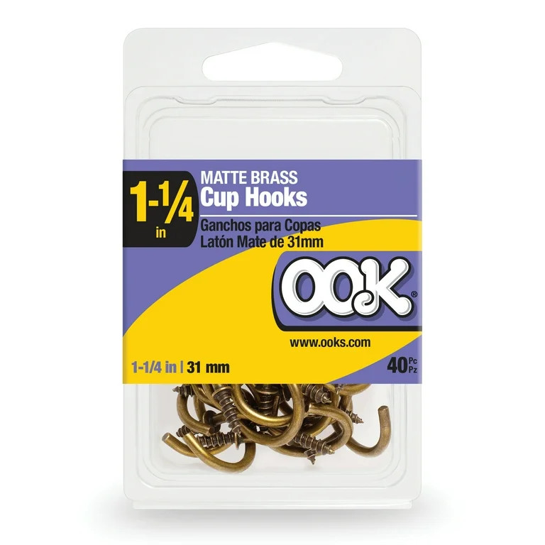 OOK Brass Vinyl Cup Hooks, 1.25", Screw-in Cup Hooks, 40 Pieces | Walmart (US)