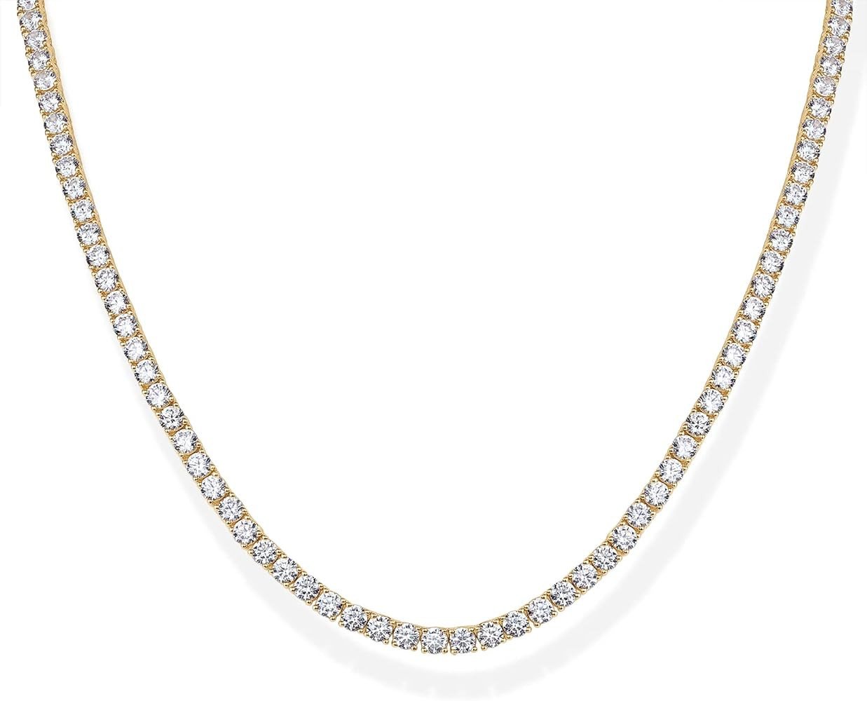 PAVOI 14K Gold Plated 3mm Simulated Diamond Tennis Necklace – Chunky Long Necklace for Women ... | Amazon (US)