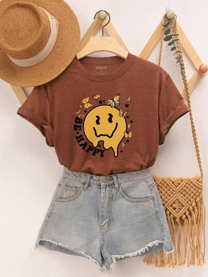 SHEIN LUNE Cartoon And Letter Graphic Tee | SHEIN