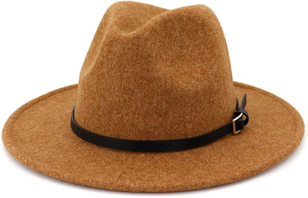 Lisianthus Womens Classic Wool Fedora with Belt Buckle Wide Brim Panama Hat | Amazon (US)