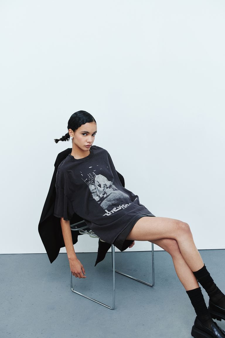 Oversized printed T-shirt - Black/The Stooges - Ladies | H&M GB | H&M (UK, MY, IN, SG, PH, TW, HK)