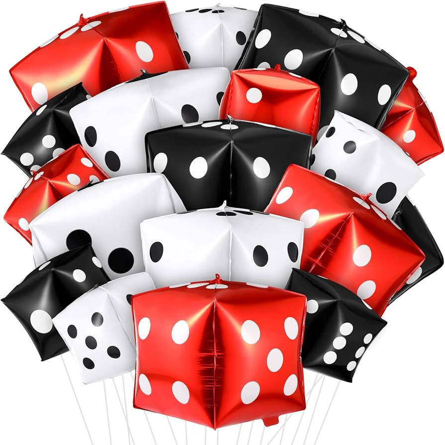 18 Pcs Jumbo Dice Balloon Casino Theme Party Balloon Inflatable Dice 4D Square Dice Foil Red Blac... | Amazon (US)