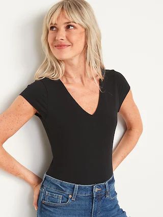 Fitted Short-Sleeve V-Neck Bodysuit for Women | Old Navy (US)