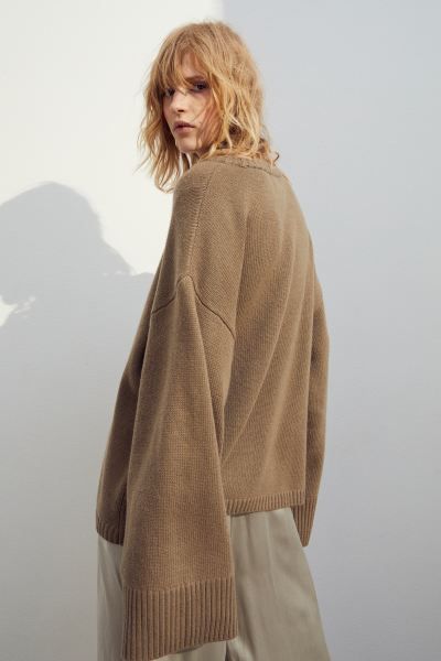 Cashmere-blend jumper - Khaki brown - Ladies | H&M GB | H&M (UK, MY, IN, SG, PH, TW, HK)