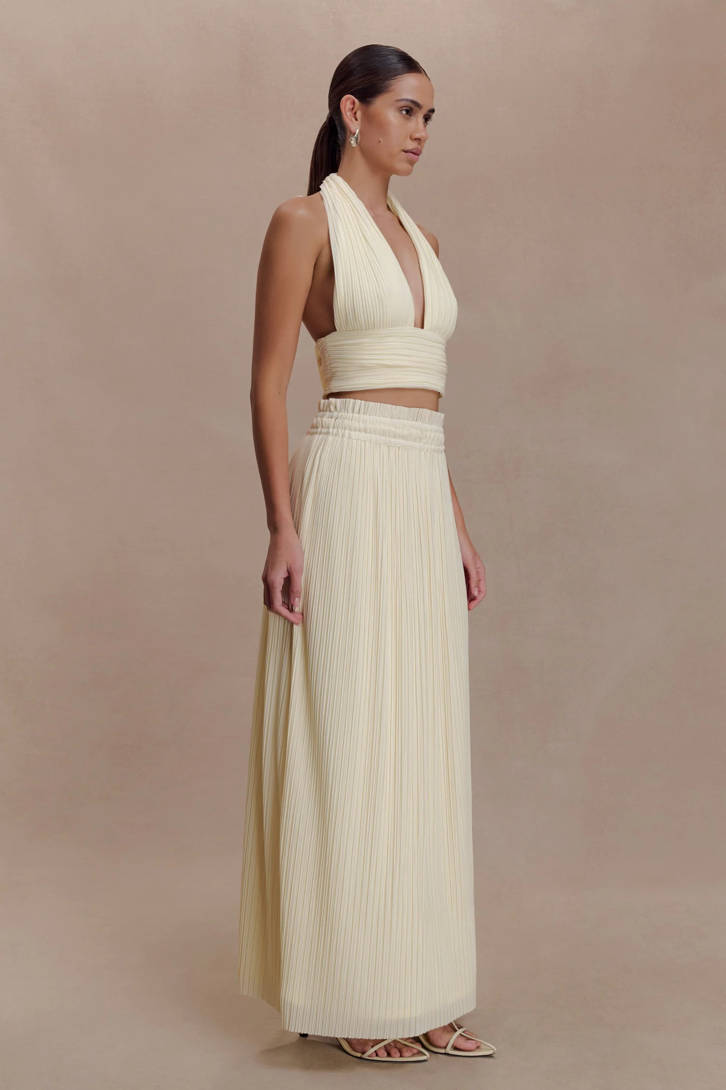 Gathered Plisse Maxi Skirt - Lemon | MESHKI US