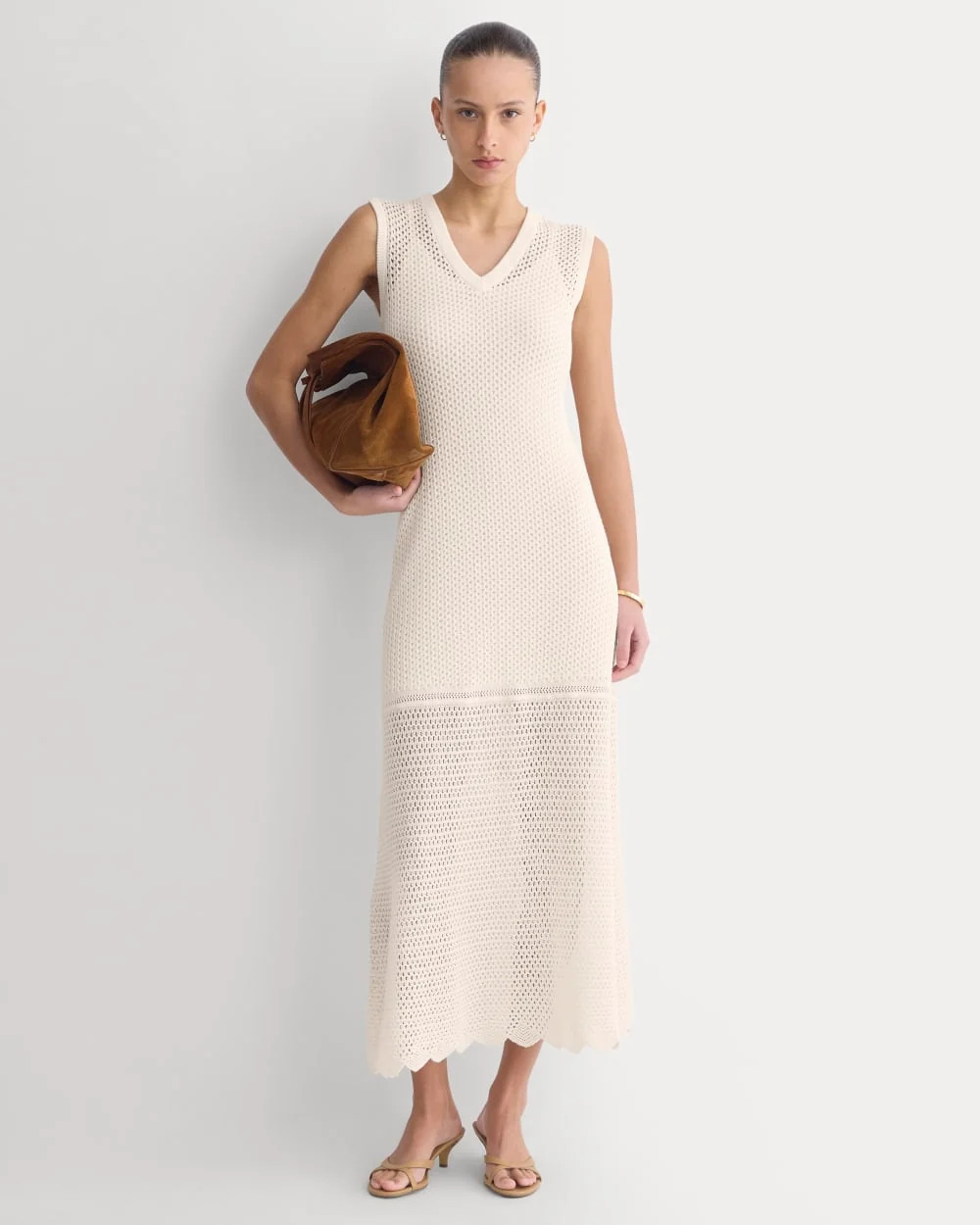 Everlane Lace Knit Maxi Sweater Dress In Bone, Size XXS, Cotton | Everlane