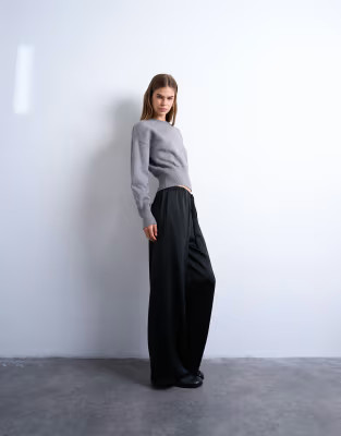 Topshop satin tie waist wide leg trouser with pintuck seam detail in black | ASOS (Global)