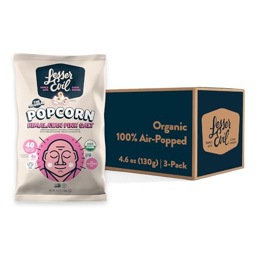 LesserEvil Himalayan Pink Salt Organic Popcorn, Premium Quality, Minimally Processed, No Vegetable Oil, 4.6 Oz, (Pack of 3) | Amazon (US)