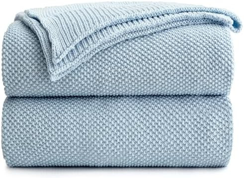 Longhui bedding 100% Cotton Light Blue Cable Knit Throw Blanket for Couch Sofa Bed Home Décor ... | Amazon (US)