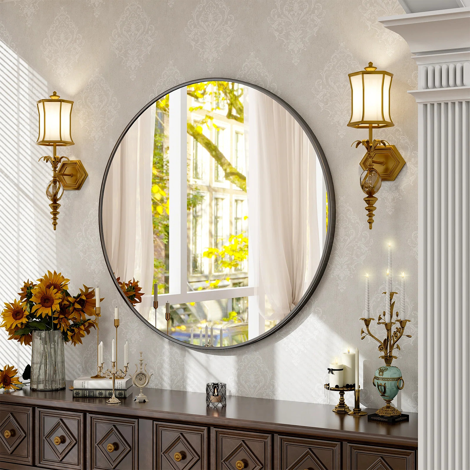Bhagwanaram Aluminum Framed Round Bathroom Mirror Wall Mounted Vanity Mirror | Wayfair North America