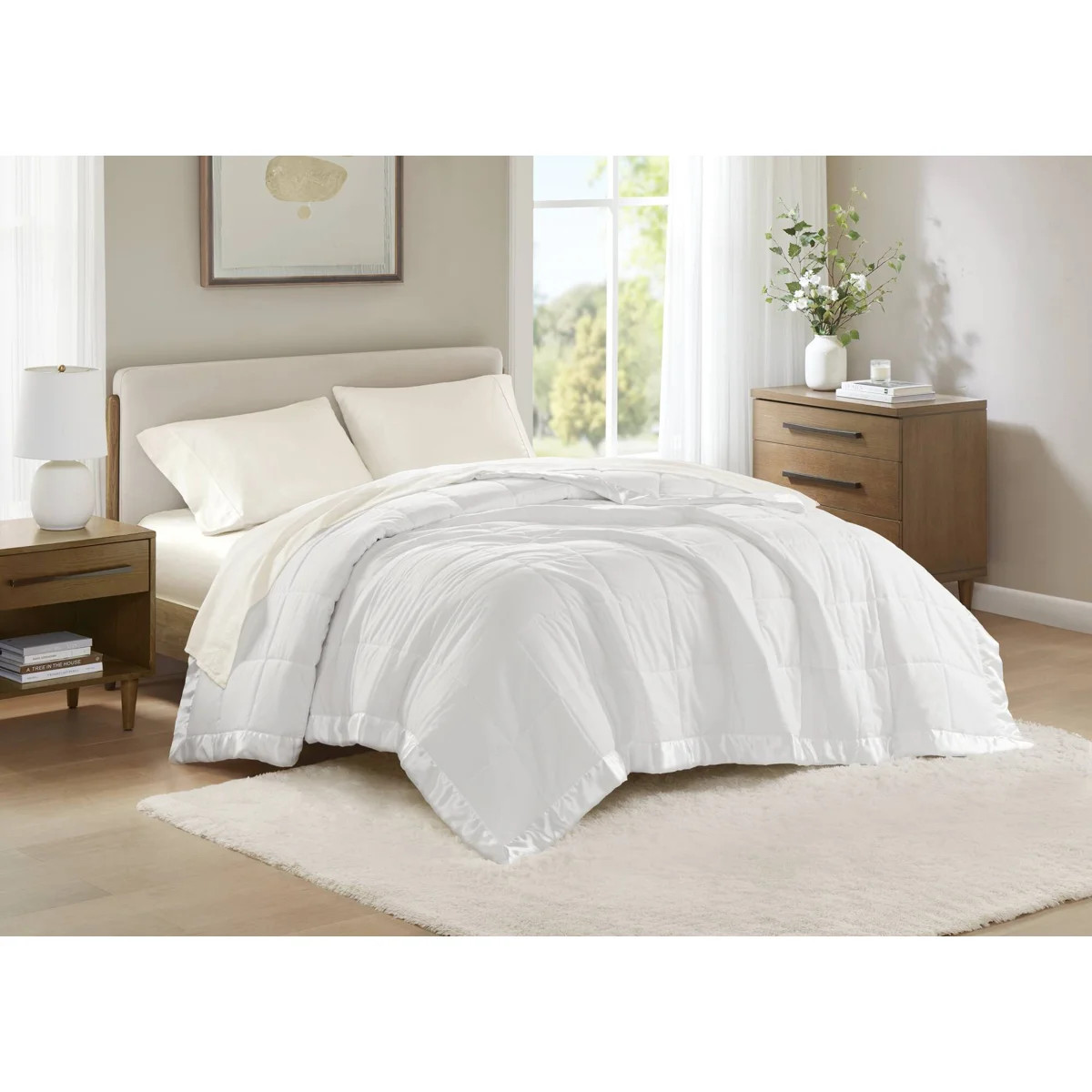 Lightweight Down Alternative Blanket with Satin Trim | Wayfair North America