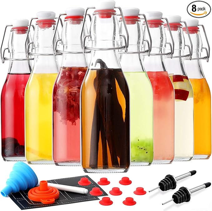 AOZITA 8-Pack 8.5oz Flip Top Glass Bottles, Swing Top Beer Brewing Bottle for 2nd Fermentation, K... | Amazon (US)