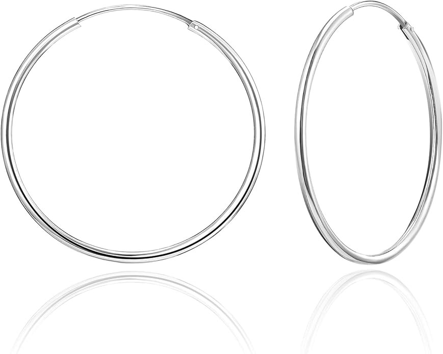 SWEETV 925 Sterling Silver Post Hoop Earrings for Women Lightweight Endless Silver Thin Hoops, 20... | Amazon (US)