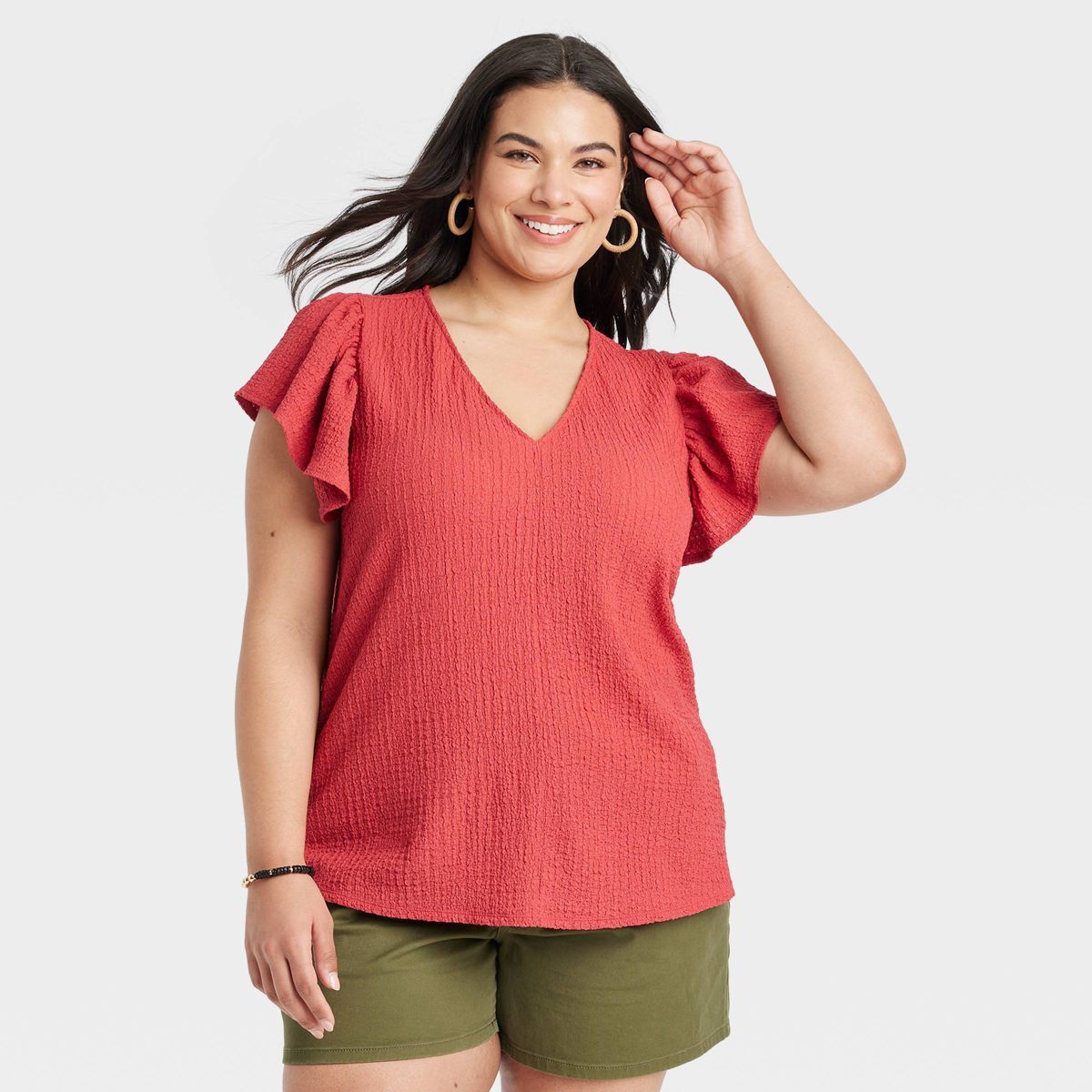 Women's Flutter Short Sleeve V-Neck T-Shirt - Ava & Viv™ | Target