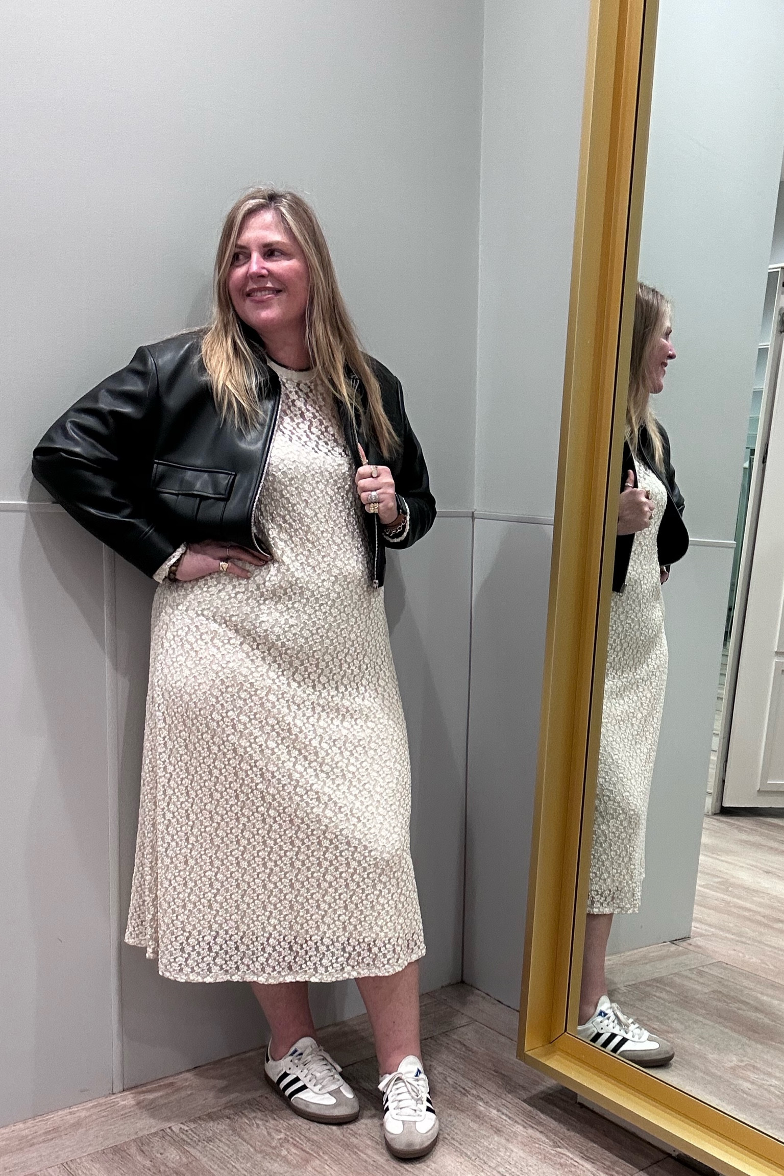 Lace dress, leather jacket, trainerss

#LTKplussize #LTKstyletip #LTKcurves