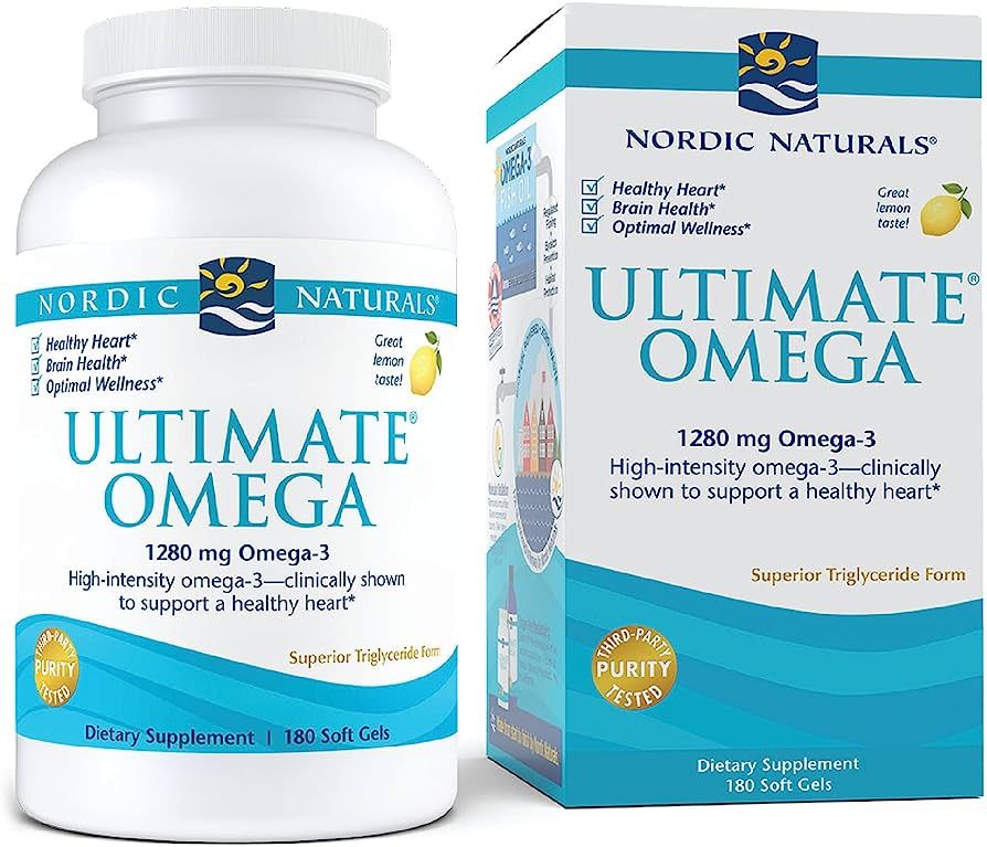 Nordic Naturals Ultimate Omega, Lemon Flavor - 180 Soft Gels - 1280 mg Omega-3 - High-Potency Ome... | Amazon (US)