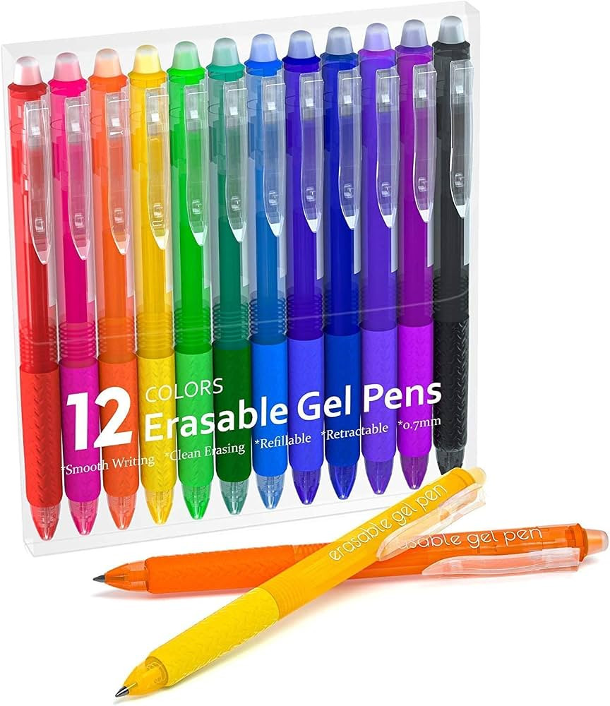 Erasable Gel Pens, 12 Colors Lineon Retractable Erasable Pens Clicker, Fine Point, Make Mistakes ... | Amazon (US)