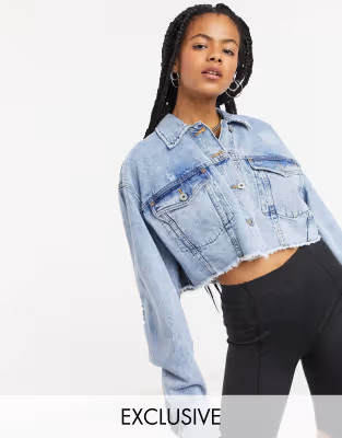 COLLUSION cropped denim jacket in stonewash in blue | ASOS (Global)