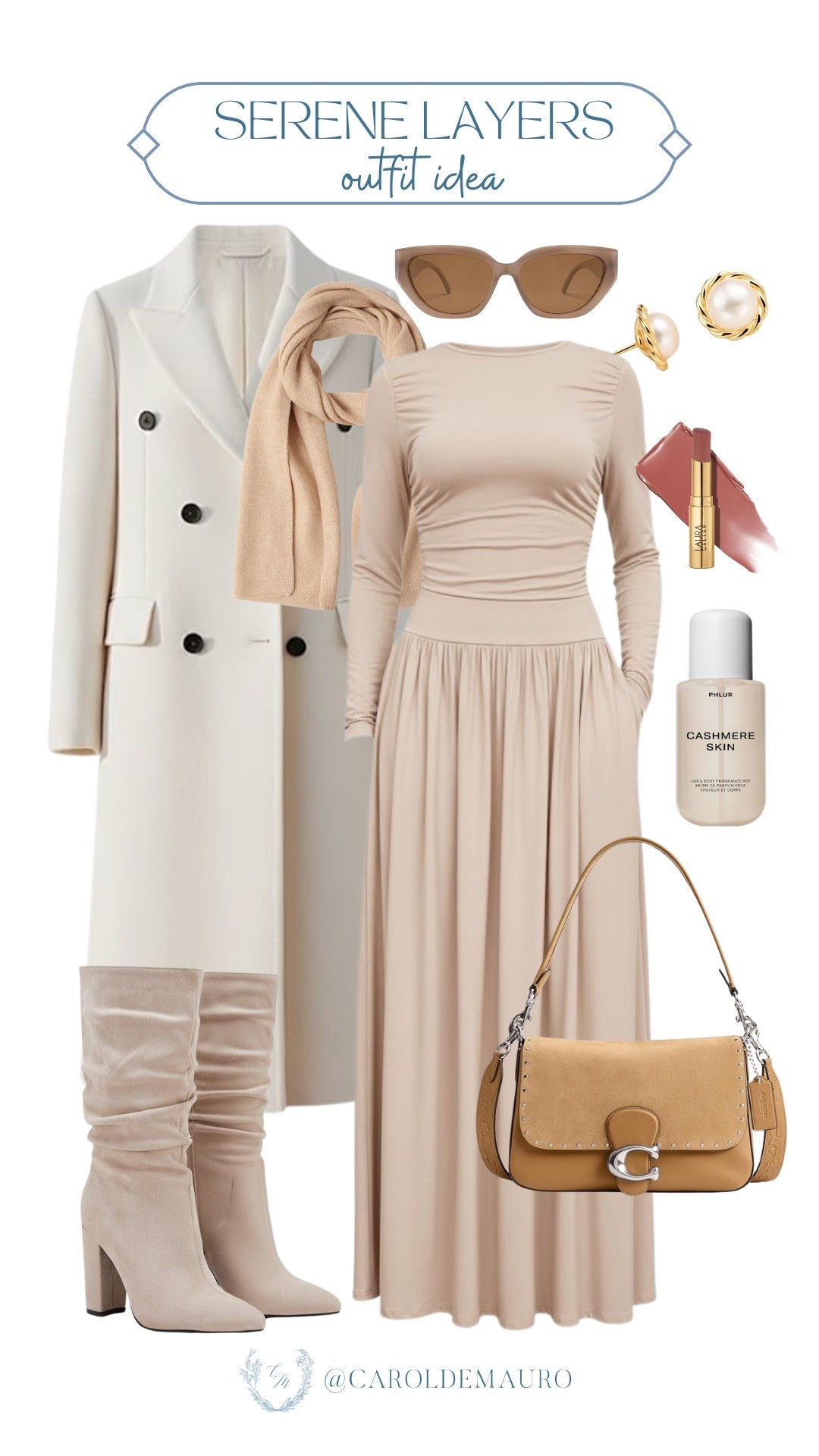 Styling neutrals for winter? Achieve the look with Amazon's new gorgeous pieces from this long-sleeve maxi dress, beige long coat, and suede booties. Don't forget to add a pair of sunglasses and the trendy Coach shoulder bag.

serene layers, neutral style, preppy outfit, casual chic, vacation inspo, winter fashion, seasonal wardrobe, affordable style

#LTKU #LTKSeasonal #LTKFindsUnder100