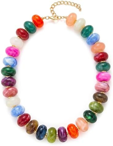 Colorful Chunky Bead Necklaces For Women Trendy Boho  Statement Necklace Choker Summer Beach Jewe... | Amazon (US)